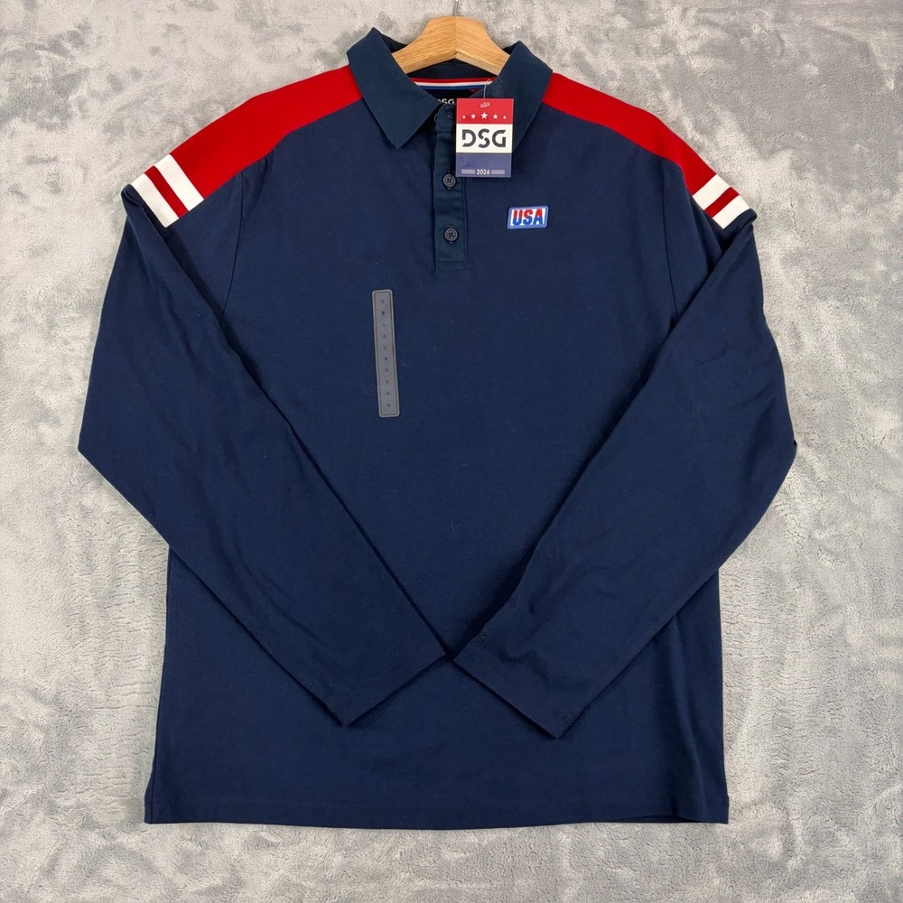 DSG Team USA Size Small Long Sleeve Polo Shirt Red White Blue NEW
